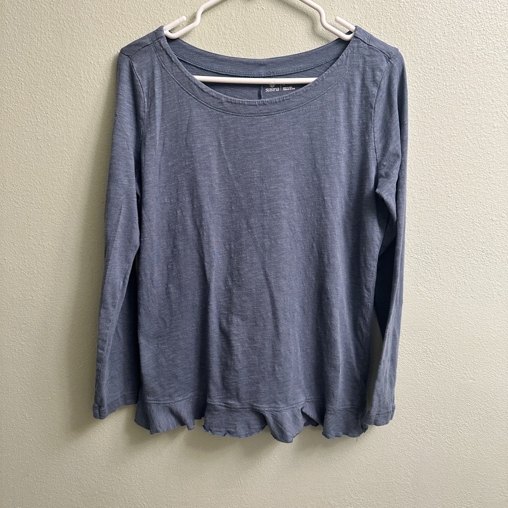 Susina Long Sleeve Boatneck T-Shirt Size Small Blue - Picture 4 of 8